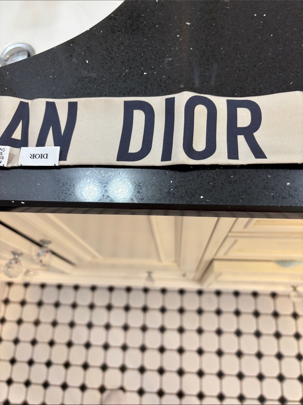 NWOT Dior Navy and Beige Monogram Silk Twilly - Picture 8 of 10